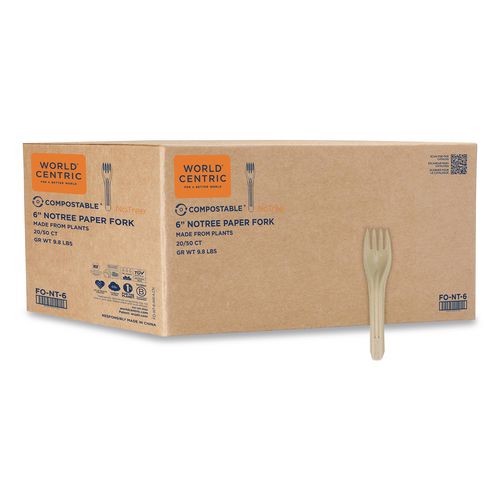 World Centric NoTree Cutlery, Light Mediumweight, Fork, Paper, Natural, 1,000/Carton