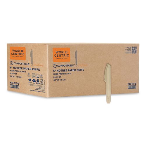 World Centric NoTree Cutlery, Light Mediumweight, Knife, Paper, Natural, 1,000/Carton