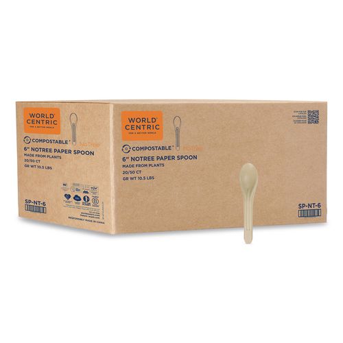 World Centric NoTree Cutlery, Light Mediumweight, Spoon, Paper, Natural, 1,000/Carton