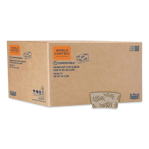 World Centric Hot Cup Sleeves, Fits 10, 12, 16, 20 oz Cups, Natural, 1,000/Carton