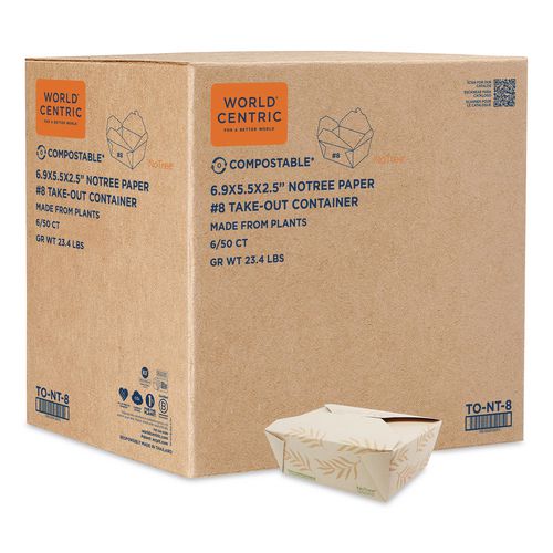 World Centric No Tree Folded Takeout Containers, 46 oz, 5.5 x 6.9 x 2.5, Natural, Sugarcane, 300/Carton