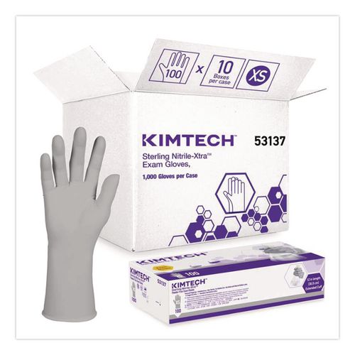 Kimtech STERLING Nitrile Exam Gloves, Powder-Free, X-Small, 3.5 mil Thick, 12" Long, Sterling Gray, 100/Box