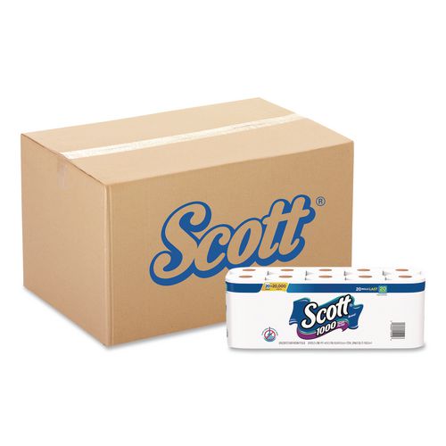 Scott 1000 Bathroom Tissue, Septic Safe, 1-Ply, White, 1,000 Sheets/Roll, 20 Rolls/Pack, 2 Packs/Carton