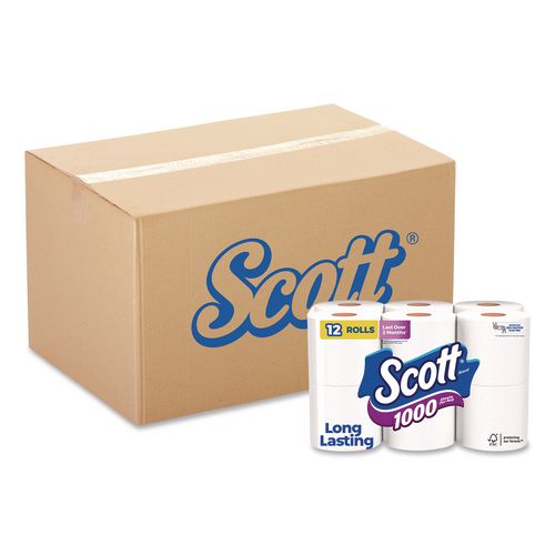 Scott 1000 Bathroom Tissue, Septic Safe, 1-Ply, White, 1,000 Sheets/Roll, 12 Rolls/Pack, 4 Packs/Carton