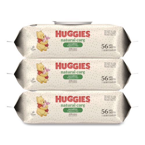 Huggies Natural Care Sensitive Baby Wipes, 6.6 x 6.86, Unscented, White, 56 Wipes/Pack, 3 Packs/Carton