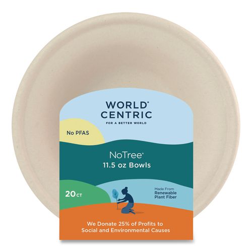 World Centric Fiber Bowls, 20 oz, 6 x 6 x 1.7, Natural, 20/Pack