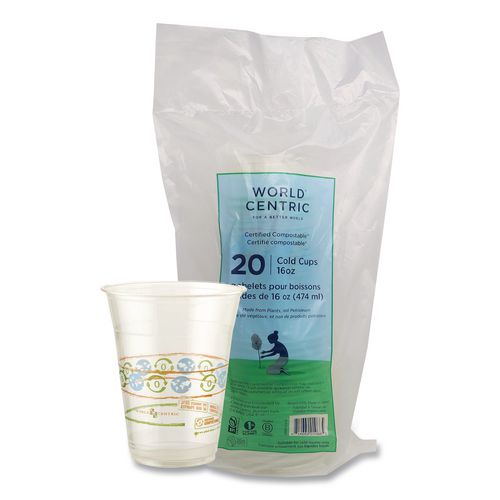 World Centric PLA Clear Cold Cups, 16 oz, 20/Pack