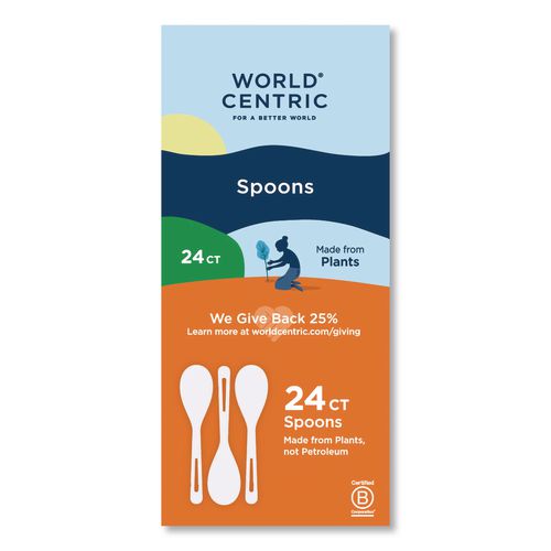 World Centric TPLA Cutlery, Medium Heavyweight, Spoon, Plastic, Light Beige, 24/Pack