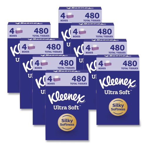 Kleenex Ultra Soft Facial Tissue, 3-Ply, White, 120 Sheets/Box, 4 Boxes/Pack, 8 Packs/Carton