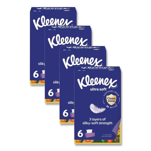 Kleenex Ultra Soft Facial Tissue, 3-Ply, White, 120 Sheets/Box, 6 Boxes/Pack, 4 Packs/Carton