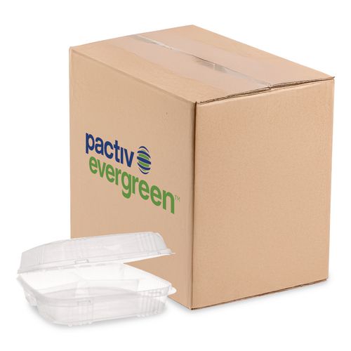 Pactiv Evergreen SmartLock OPS Hinged Lid Container, 3 Compartments, 9.2 x 8.9 x 2.9, Clear, 200/Carton
