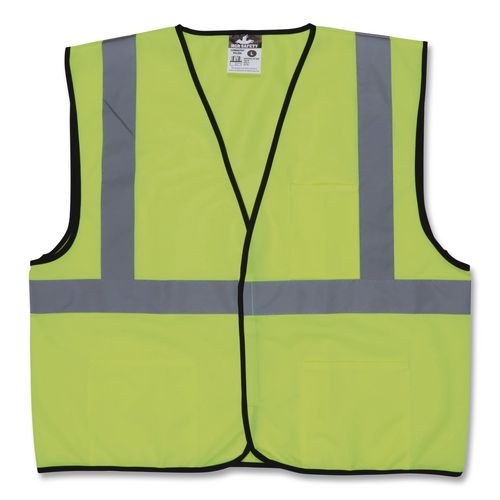MCR Safety Class 2 Safety Vest, Polyester, Large Fluorescent Lime with Silver Stripe