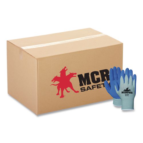 MCR Safety Memphis Flex Latex-Coated Seamless Nylon Knit Gloves, EN388: 3131, Blue/Gray, 12 Pairs