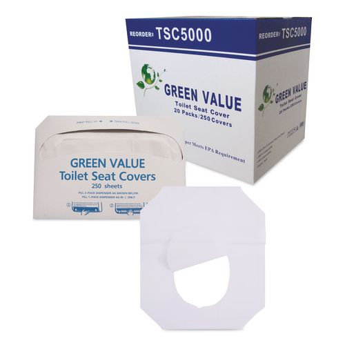 GEN Half-Fold Toilet Seat Covers, 14.75 x 16.5, White, 5,000/Carton
