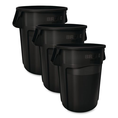 Rubbermaid Commercial Brute Container, 55 gal, Resin, Black, 3/Carton