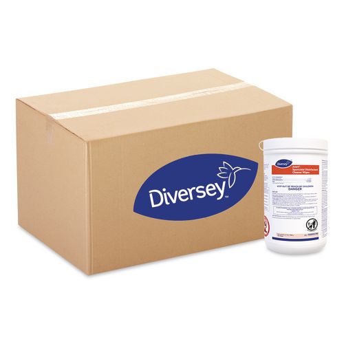 Diversey Avert Sporicidal Disinfectant Cleaner Wipes, 6 x 7, Chlorine Scent, 160/Canister, 12/Carton