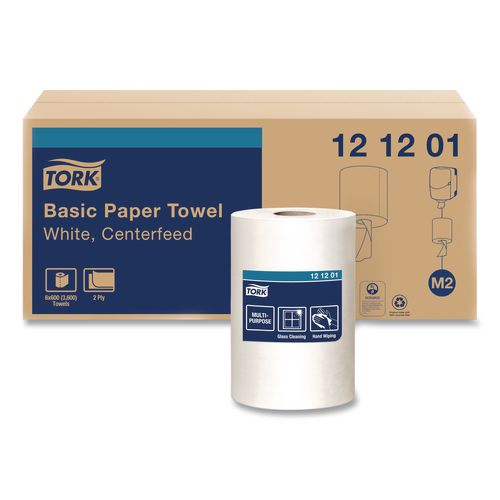 Tork Advanced Centerfeed Hand Towel, 2-Ply, 9 x 11.8, White, 600/Roll, 6/Carton