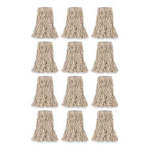 Rubbermaid Commercial Non-Launderable Economy Cut-End Cotton Wet Mop Head, 16 oz, 1" Band, White, 12/Carton
