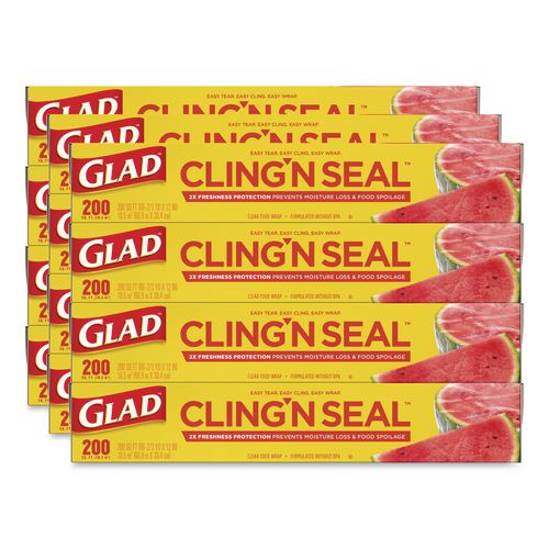 Glad Cling'N Seal Plastic Food Wrap, 200 sq ft, 12 Rolls/Carton