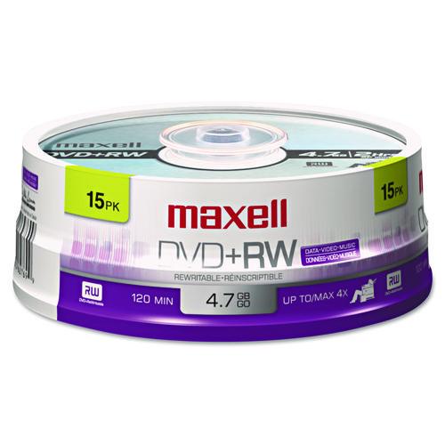 Maxell DVD+RW Rewritable Disc, 4.7 GB, 4x, Spindle, Silver, 15/Pack