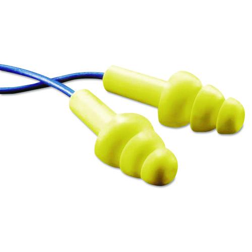 3M E-A-RUltraFit Reusable Earplugs, Corded, Metal Detectable, 25 dB NRR, One Size Fits Most, Yellow 3-Flange Plugs, 100/Box