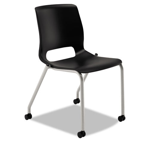 HON Motivate Four-Leg Stacking Chair with Plastic Seat, Supports 300 lb, 17.75" Seat Height, Onyx Seat/Back, Platinum Base, 2/CT