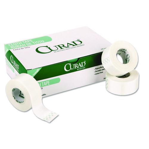 Curad First Aid Cloth Silk Tape, Heavy-Duty, 1" x 10 yds, White, 12/Pack