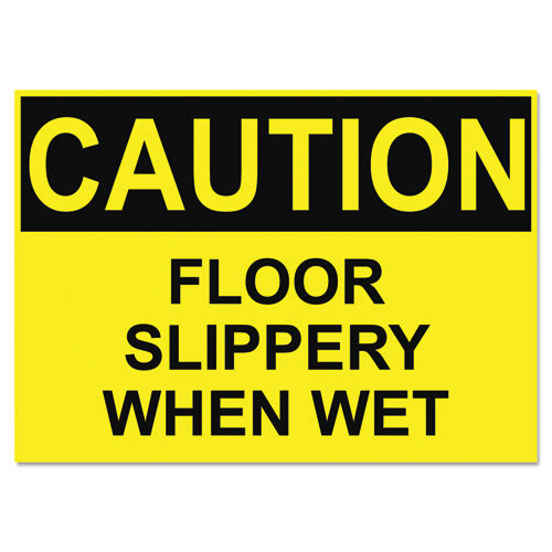 Headline Sign OSHA Safety Signs, CAUTION SLIPPERY WHEN WET, Yellow/Black, 10 x 14