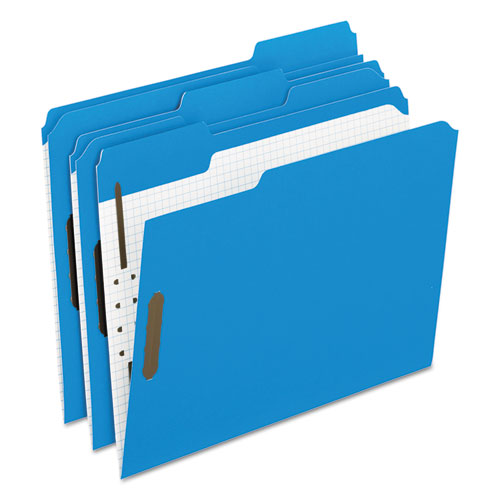 Pendaflex Colored Classification Folders, 1/3-Cut Tab: Assorted, 2 Embossed Fasteners, Letter Size, Blue, 50/Box