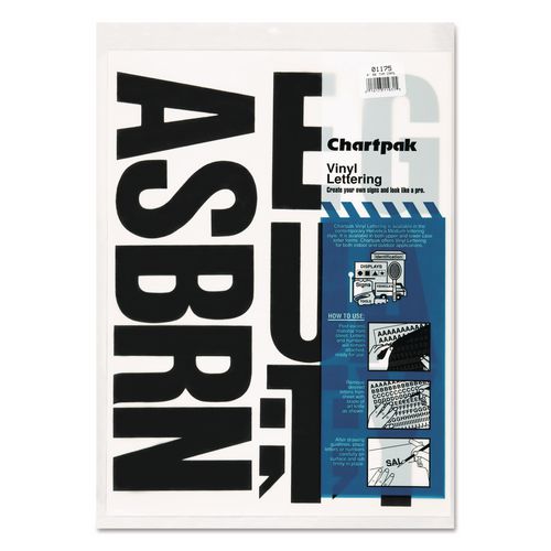 Chartpak Press-On Vinyl Self-Adhesive Uppercase Letters, 4" Tall, Black Characters, 58/Pack