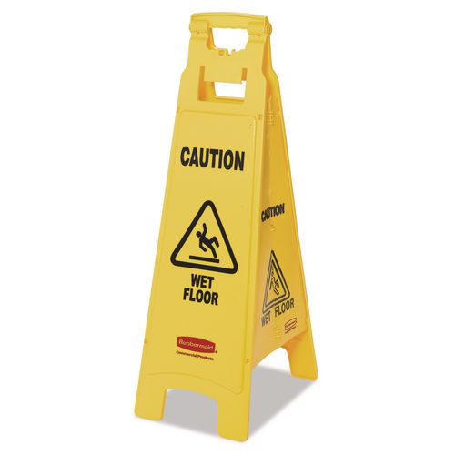 Rubbermaid Commercial "Caution Wet Floor" Sign, 4-Sided, 12 x 16 x 38, Yellow