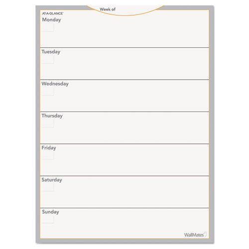 AT-A-GLANCE WallMates Self-Adhesive Dry Erase Weekly Planning Surfaces, 18 x 24, White/Gray/Orange Sheets, Undated