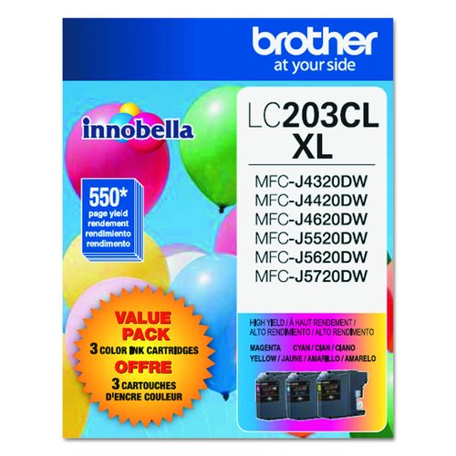 Brother LC2033PKS Innobella High-Yield Ink, 550 Page-Yield, Cyan/Magenta/Yellow