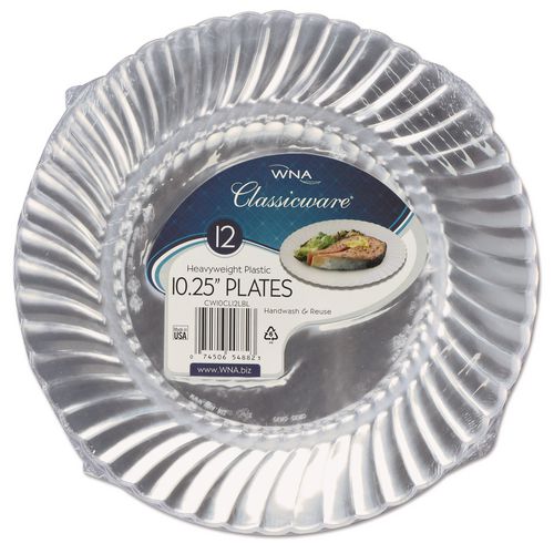 WNA Classicware Plastic Dinnerware Plates, 10.25" dia, Clear, 12/Pack