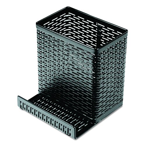 Artistic Urban Collection Punched Metal Pencil Cup/Cell Phone Stand, Perforated Steel, 3.5 x 3.5, Black
