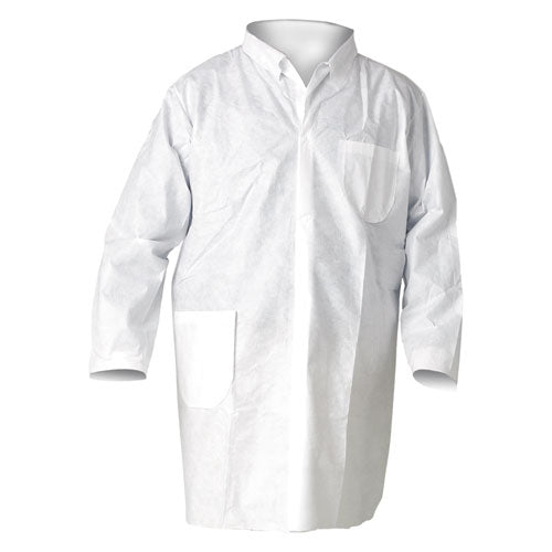 KleenGuard A20 Breathable Particle Protection Lab Coats, Snap Closure/Open Wrists/Pockets, X-Large, White, 25/Carton
