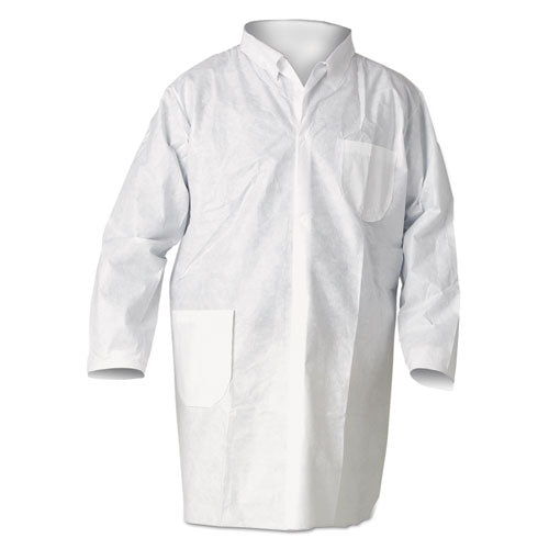 KleenGuard A20 Breathable Particle Protection Lab Coats, Snap Closure/Open Wrists/Pockets, Medium, White, 25/Carton
