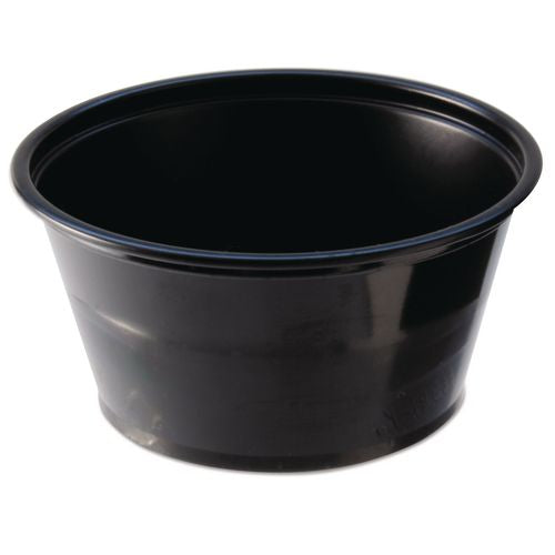 Fabri-Kal Portion Cups, 2 oz, Plastic, Black, 250/Sleeve, 10 Sleeves/Carton