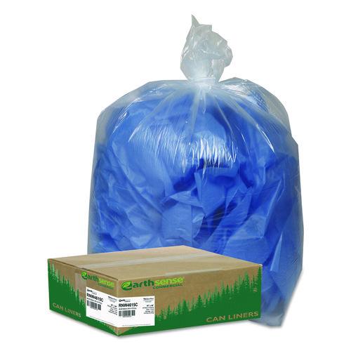 Earthsense Commercial Linear Low Density Clear Recycled Can Liners, 45 gal, 1.5 mil, 40" x 46", Clear, 10 Bags/Roll, 10 Rolls/Carton