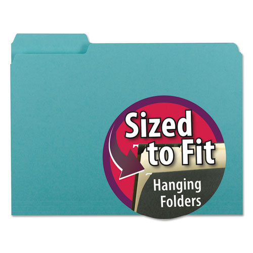 Smead Interior File Folders, 1/3-Cut Tabs: Assorted, Letter Size, 0.75" Expansion, Aqua, 100/Box