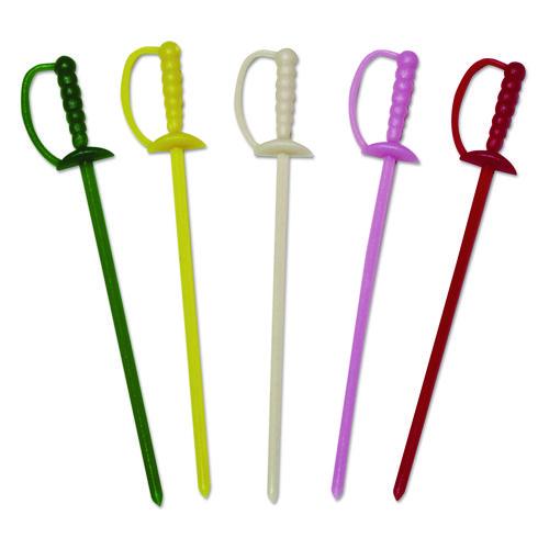 AmerCareRoyal Sword Picks, Plastic, 3.25", Assorted Colors, 10,000/Carton