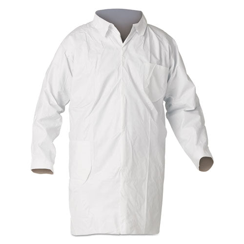 KleenGuard A40 Liquid and Particle Protection Lab Coats with Pocket, Microporous Film Laminate, Large, White, 30/Carton