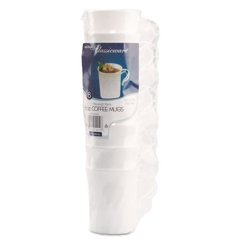 WNA Classicware Plastic Coffee Mugs, 8 oz, White, 8/Pack, 24 Packs/Carton
