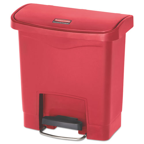 Rubbermaid Commercial Slim Jim Streamline Resin Step-On Container, Front Step Style, 4 gal, Polyethylene, Red