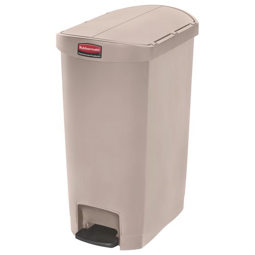 Rubbermaid Commercial Slim Jim Streamline Resin Step-On Container, End Step Style, 13 gal, Polyethylene, Beige