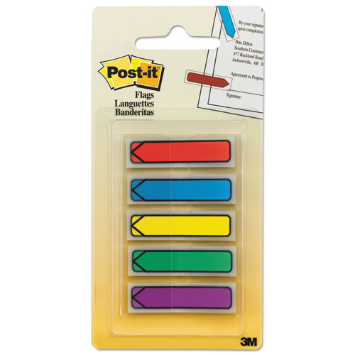 Post-it Flags Arrow 0.5" Page Flags, Blue/Green/Purple/Red/Yellow, 20/Color, 100/Pack