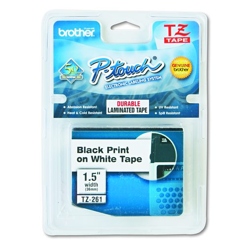 Brother P-Touch TZe Standard Adhesive Laminated Labeling Tape, 1.4" x 26.2 ft, Black on White