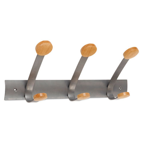 Alba Wooden Coat Hook, Three Wood Peg Wall Rack, Brown/Silver, 45 lb Capacity