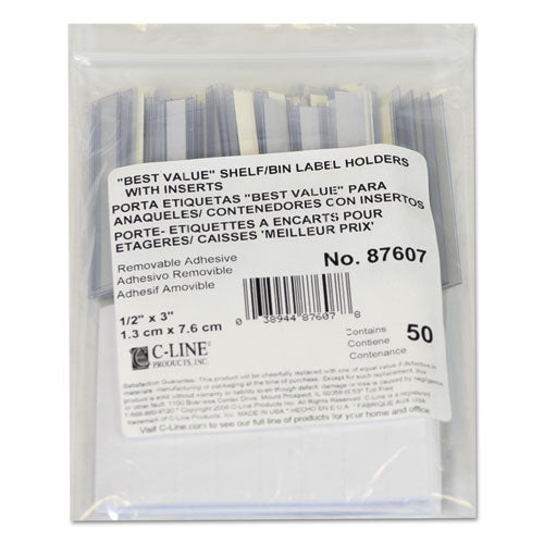 C-Line Self-Adhesive Label Holders, Top Load, 0.5 x 3, Clear, 50/Pack