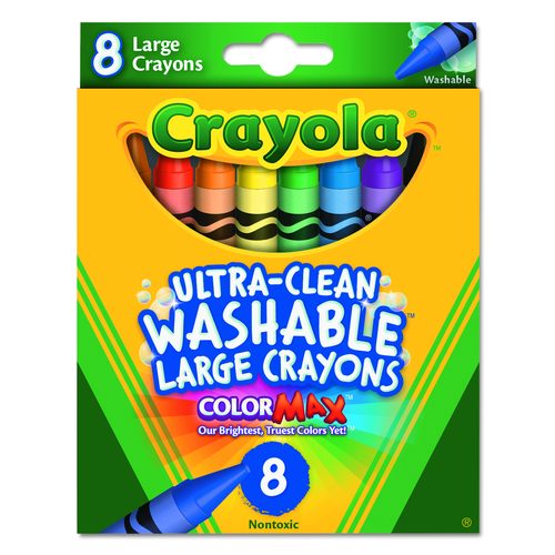 Crayola Ultra-Clean Washable Crayons, Large Size, 0.44" x 4", 8 Assorted Colors, 8/Pack